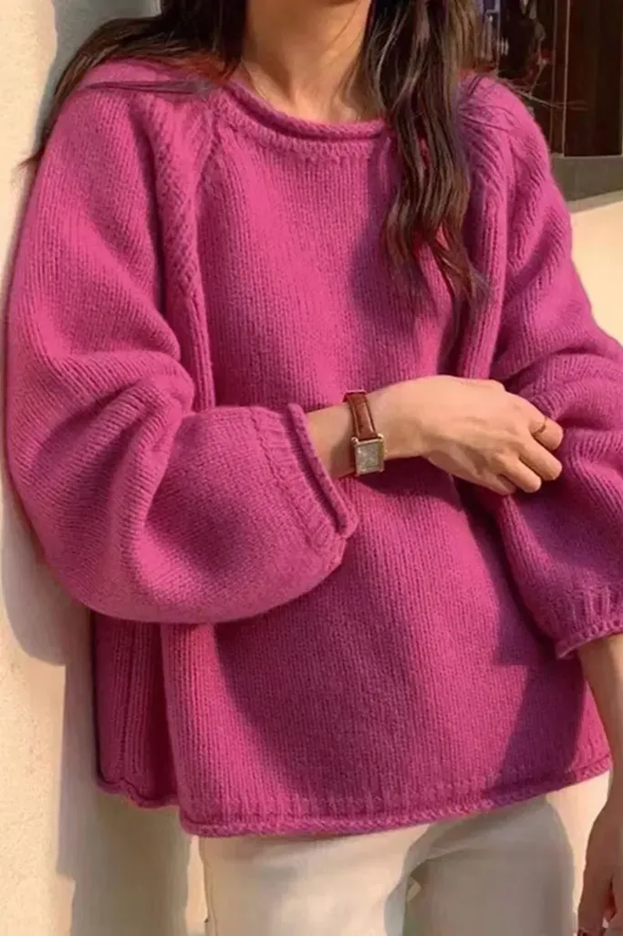 Pink Solid Round Neck Sweater - Image 1