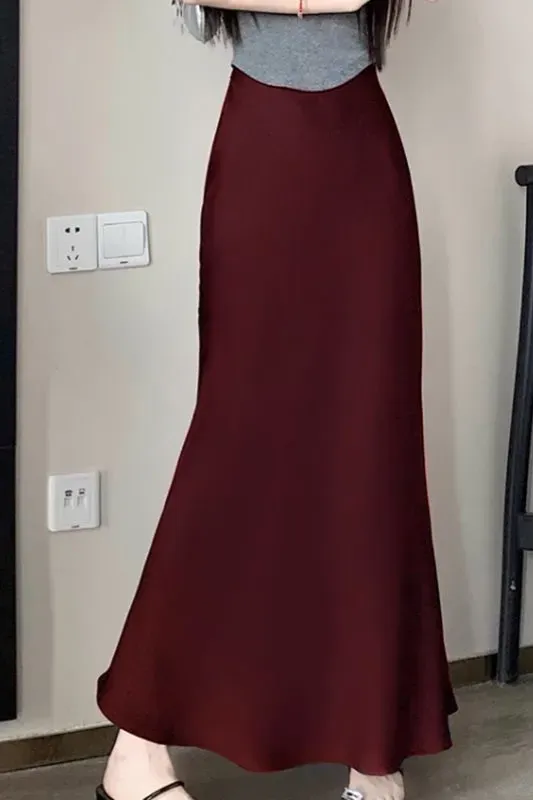 Maroon High Rise A-Line Skirt