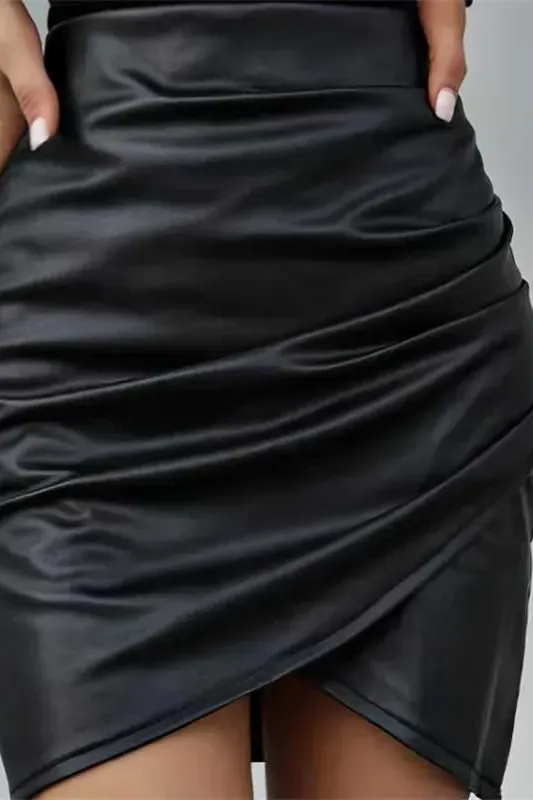 Black High Rise Pu Mini Skirt - Image 1