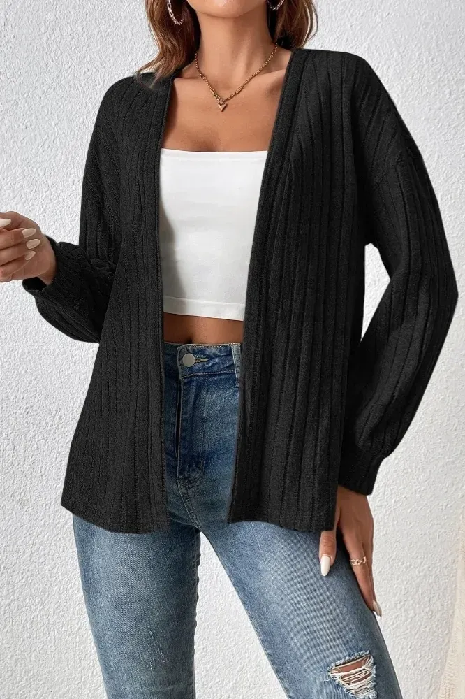 Black Solid Front Open Cardigan - Image 1