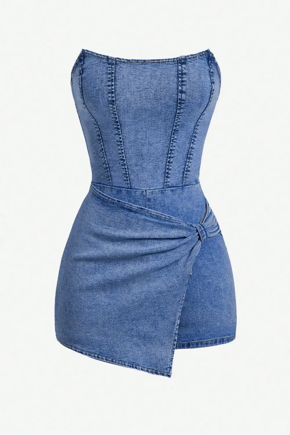 Blue Tube Neck Denim Mini Playsuit