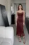 Red Ruched Bodycon Midi Dress