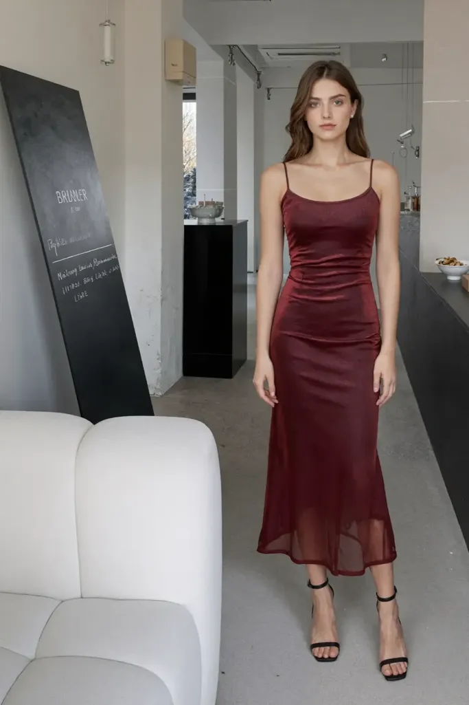 Red Ruched Bodycon Midi Dress - Image 1