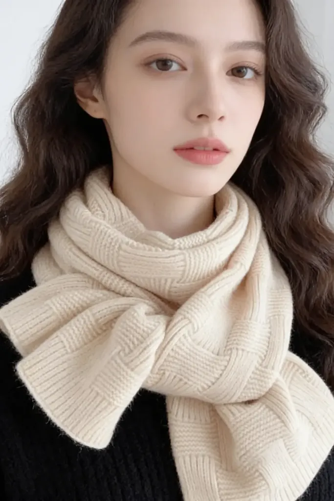 Cream Solid Winter Scarf - Image 1