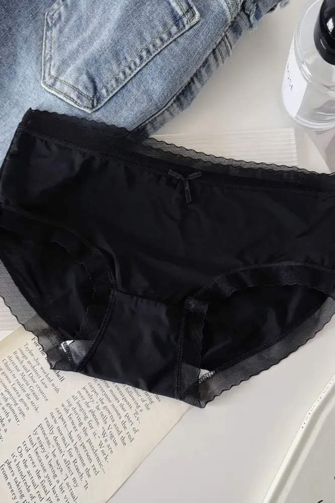 Black Mid-Rise Sheer Panties - Image 1
