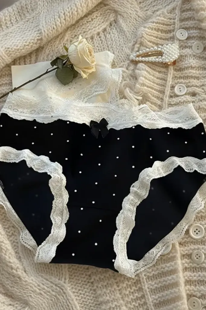 Black Mid-Rise Polka Dot Panties - Image 1