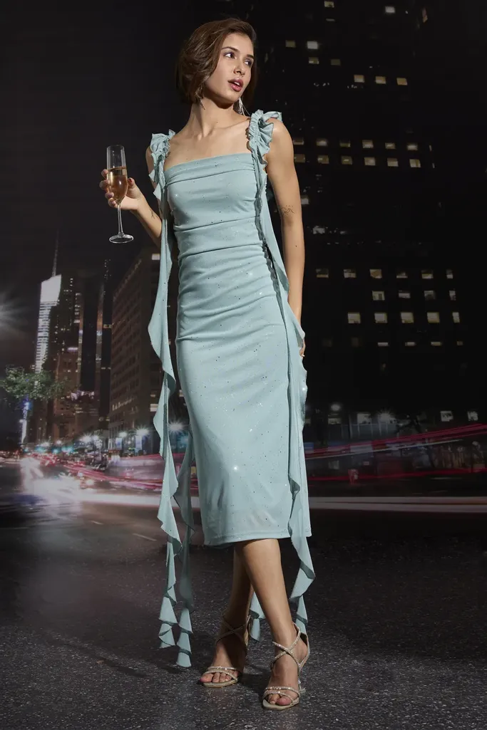 Light Green Ruffled Midi Dress - Image 1
