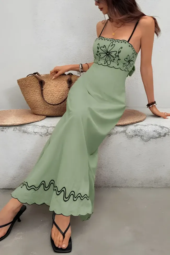 fitted off shoulder sequin prom formal dress reviews Tucson Sunsets Embroidered Mini Dress in Sage – Impressions Online Boutique main image 1