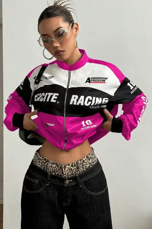 Pink Graphic Zipper Bomber Jacket - NEWME