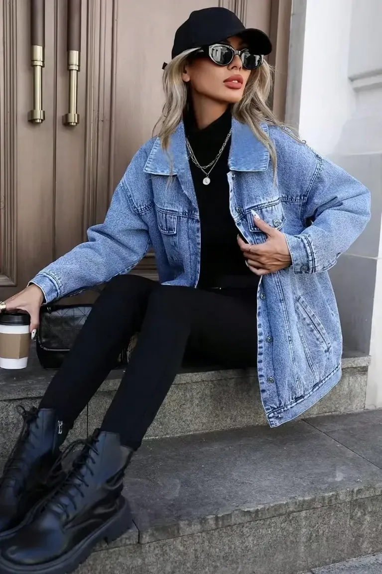 Light Blue Oversized Denim Jacket - NEWME