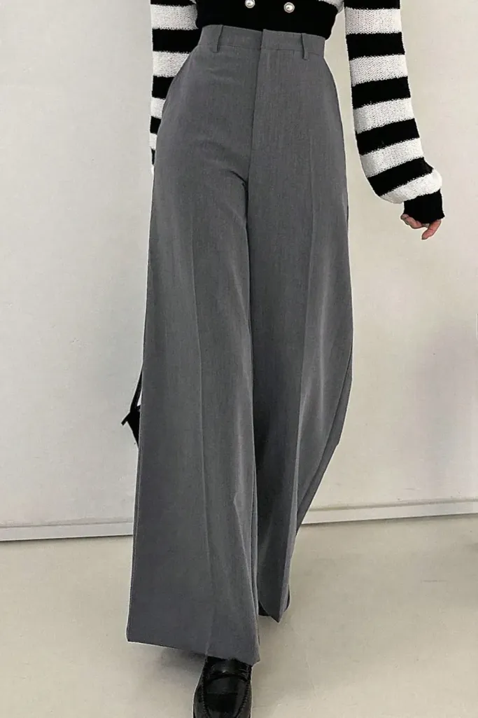 Grey Wide Leg High Rise Trousers - Image 1