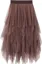 Brown Solid Tiered Midi Skirt