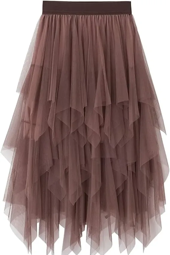Brown Solid Tiered Midi Skirt - Image 1