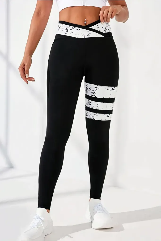 Black Striped High Rise Leggings - Image 1