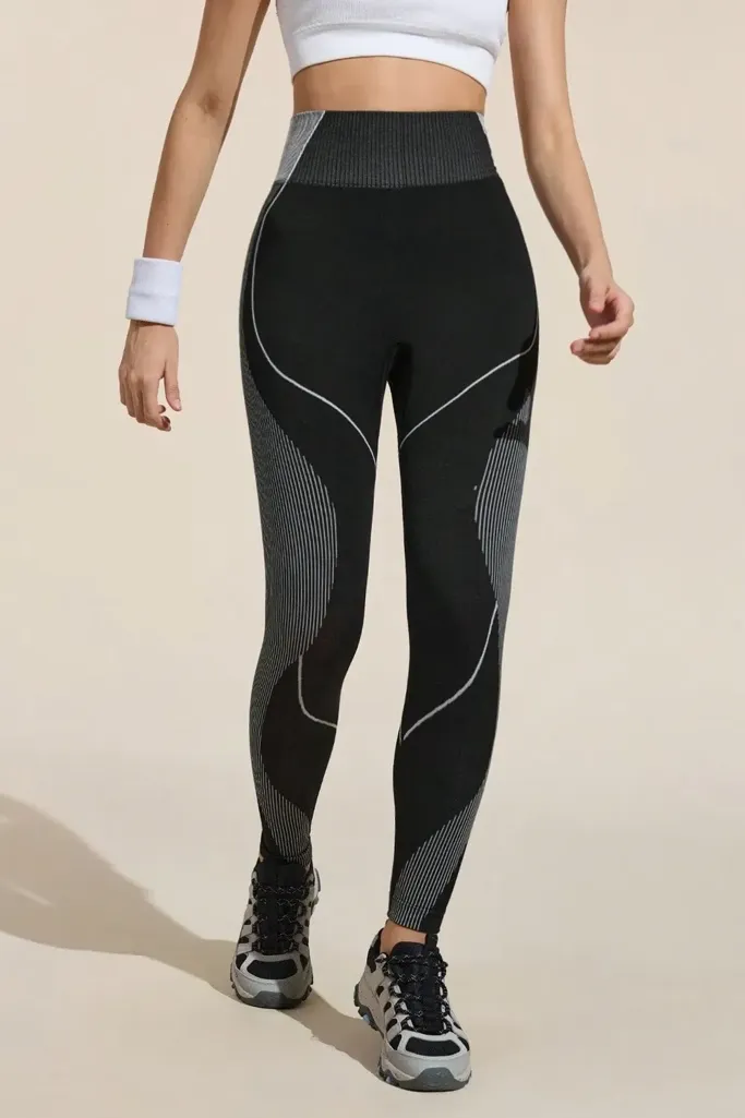Black High-Rise Abstract Leggings - Image 1