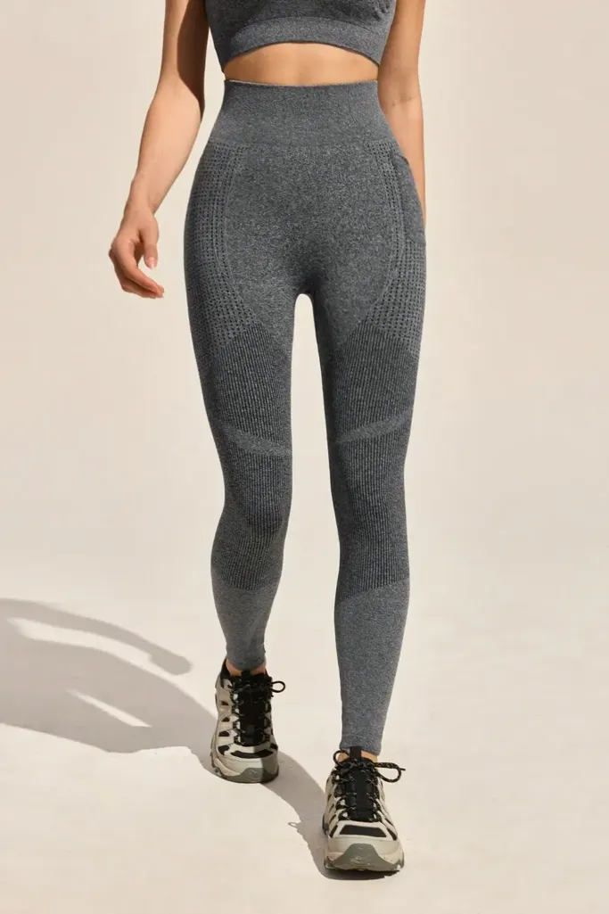 Grey Solid High-Rise Leggings - Image 1