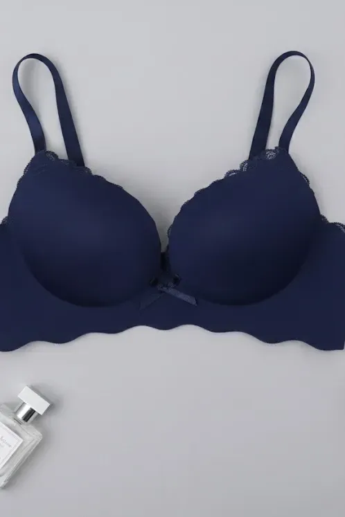 Navy Blue Scallop Neck Bra - Image 1