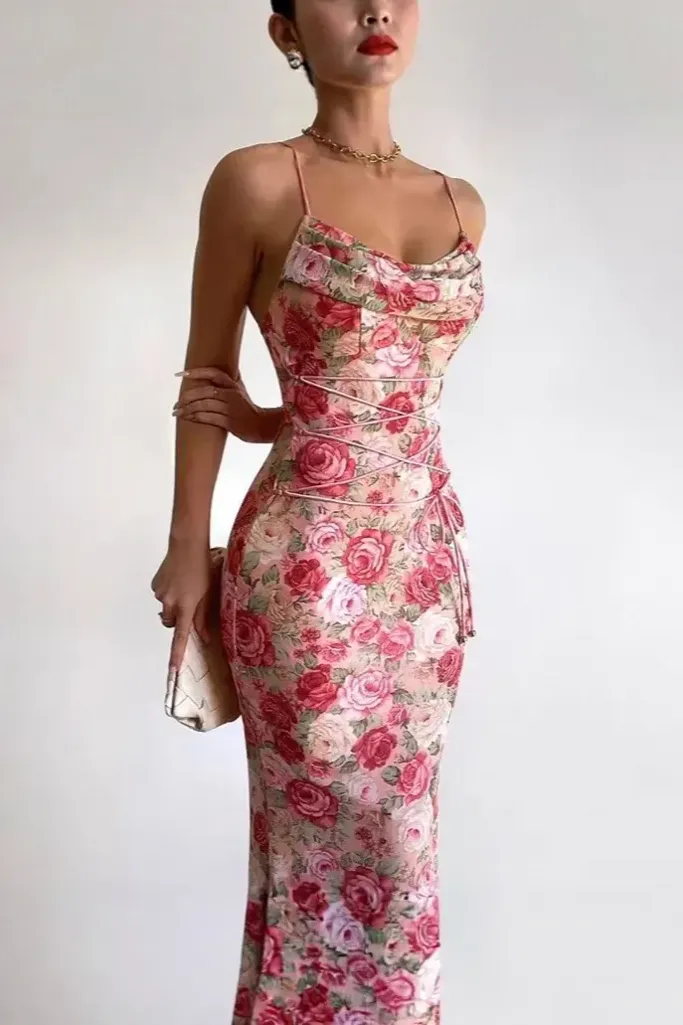 Pink Floral Cowl Neck Maxi Dress - Image 1