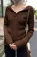 Brown Solid Fitted V-Neck Sweater