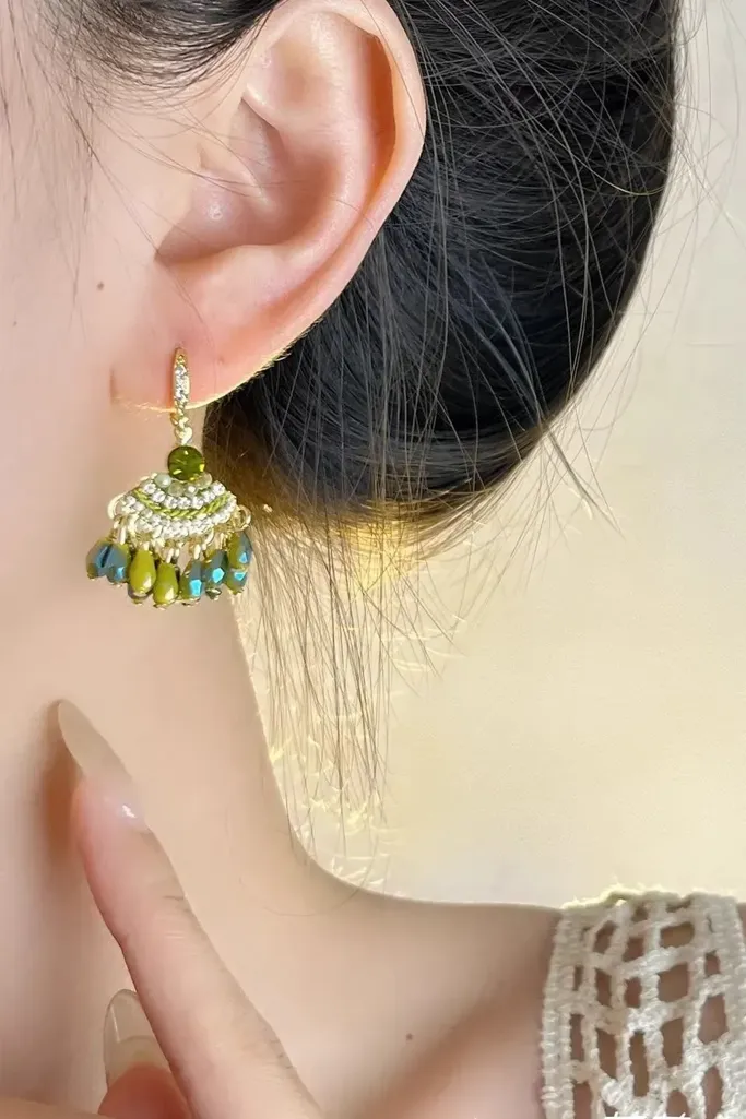 Light Green Statement Hanging Earrings - Image 1