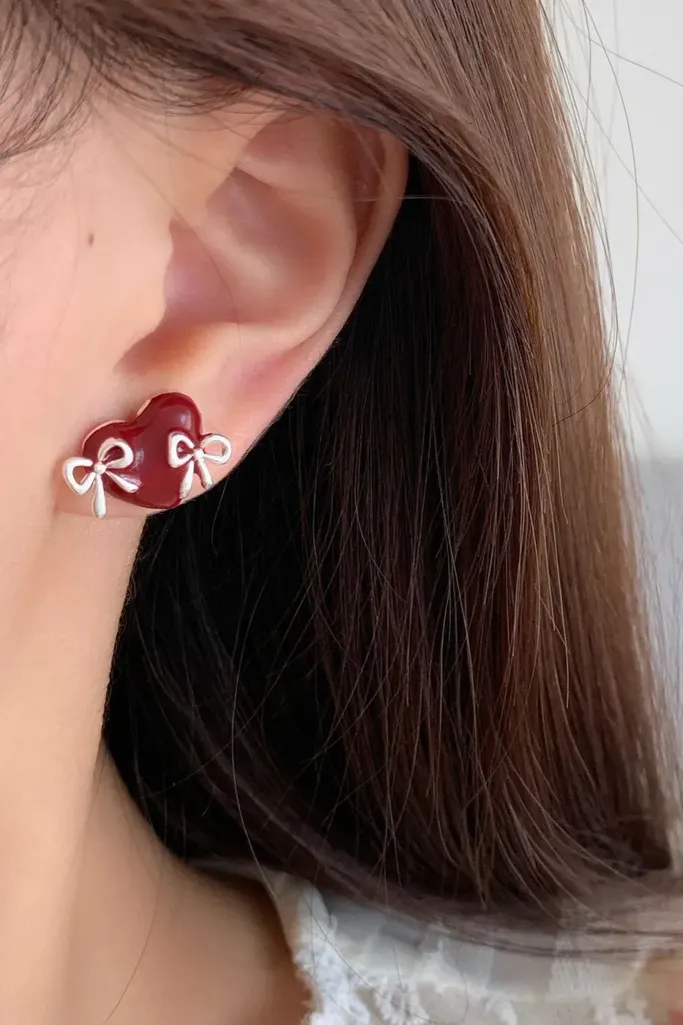 Red Heart Stud Earrings - Image 1