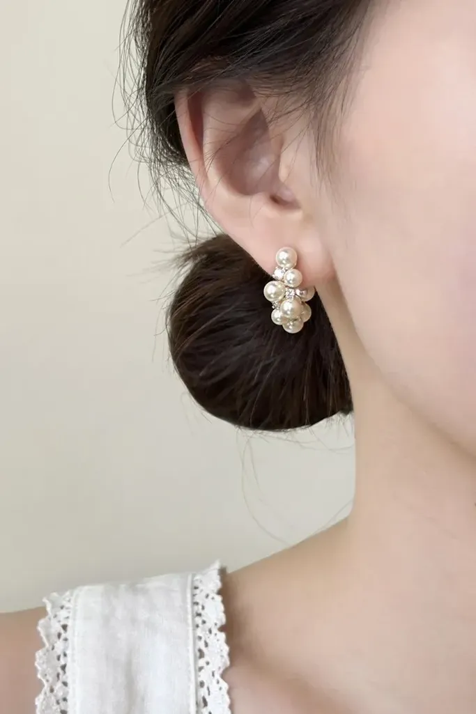 White Pearl Statement Hoop Earrings - Image 1