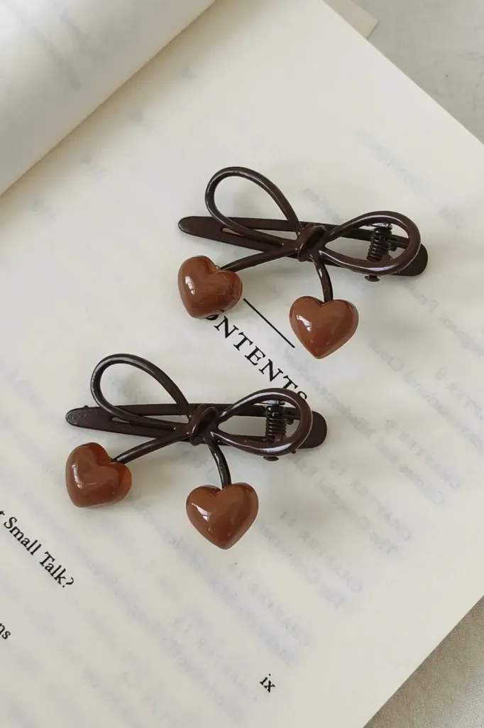 Dark Brown Bow Set Of 2 Hair Clips - Image 1
