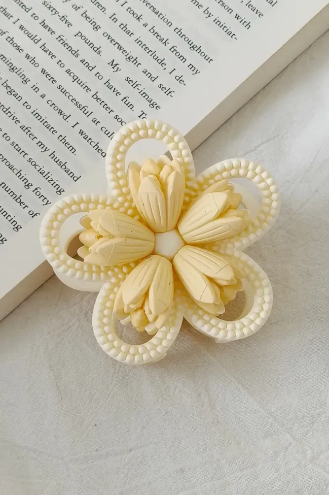 Light Yellow Floral Hair Clip - NEWME