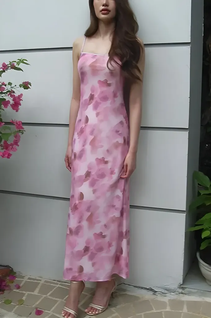 Pink Floral Maxi Bodycon Dress - Image 1