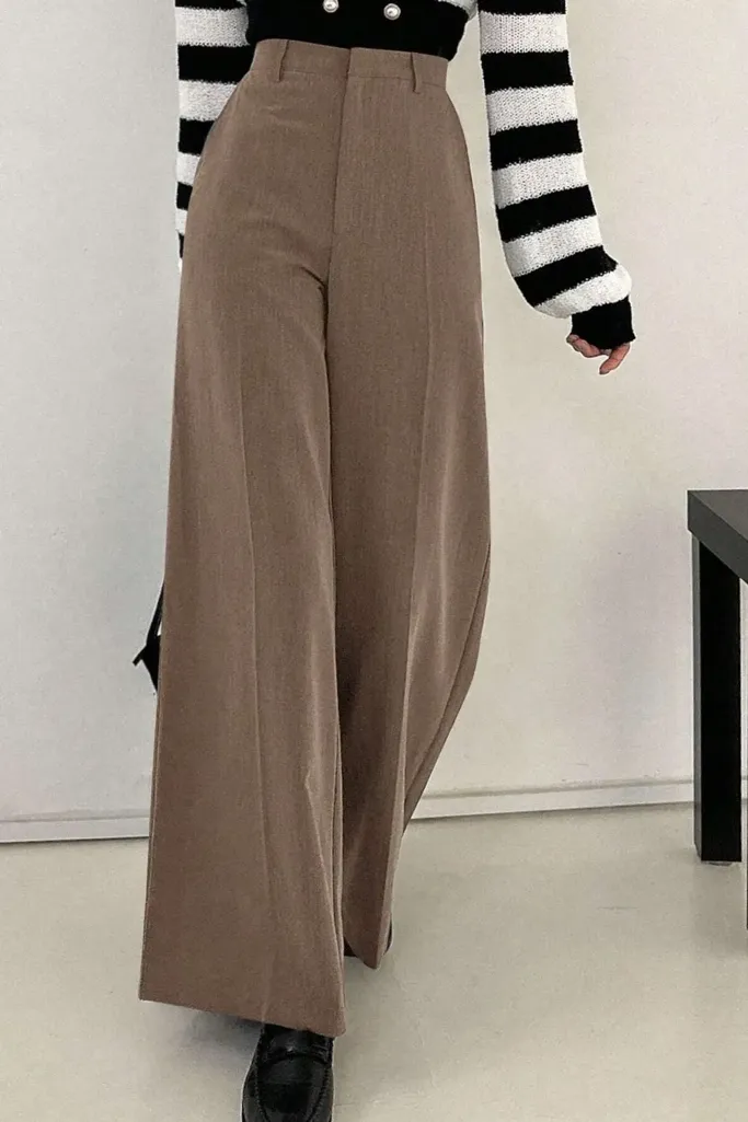 Brown High Rise Pleated Wide-Leg Pants - Image 1