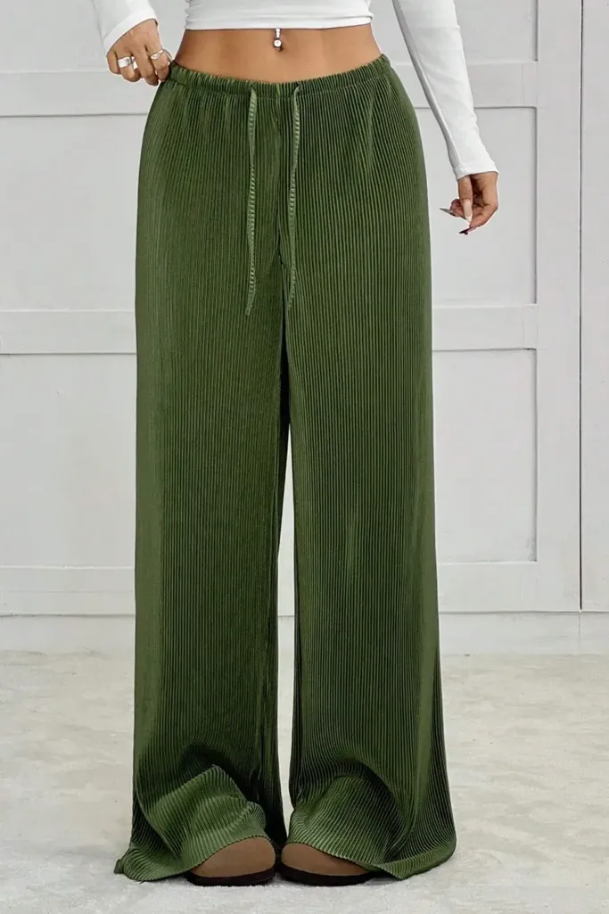 Dark Green Mid Rise Corduroy Pants - Image 1