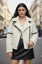 White Lapel Collar Zipper Jacket