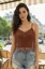 Brown Fringe V-Neck Crop Top