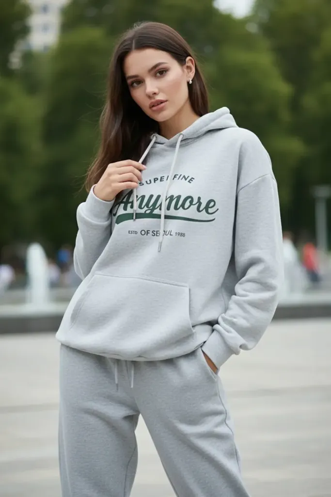 Light Grey Oversized Typography Hoodie - Image 1