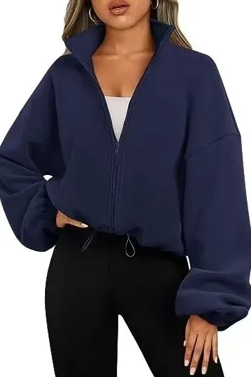 Dark Blue Oversized Crop Jacket - Image 1