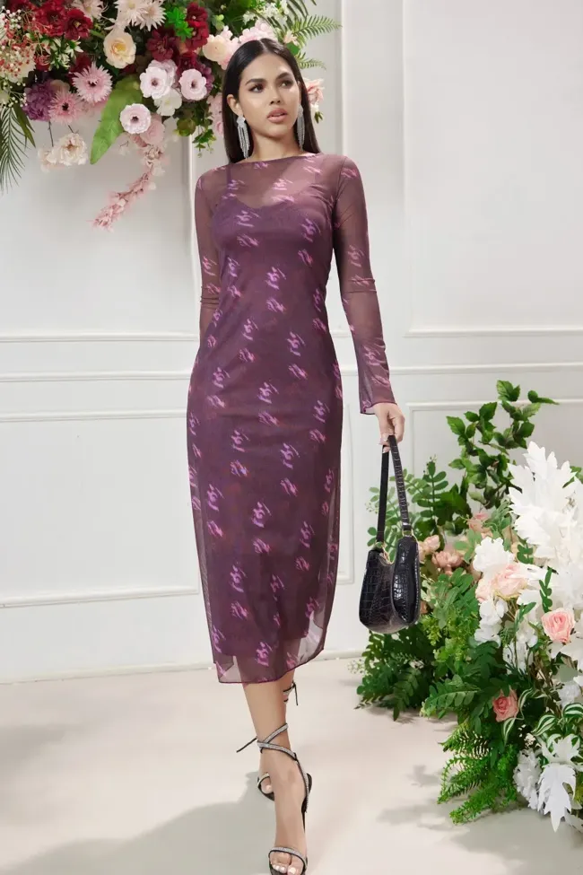 Purple Abstract A-Line Midi Dress - NEWME