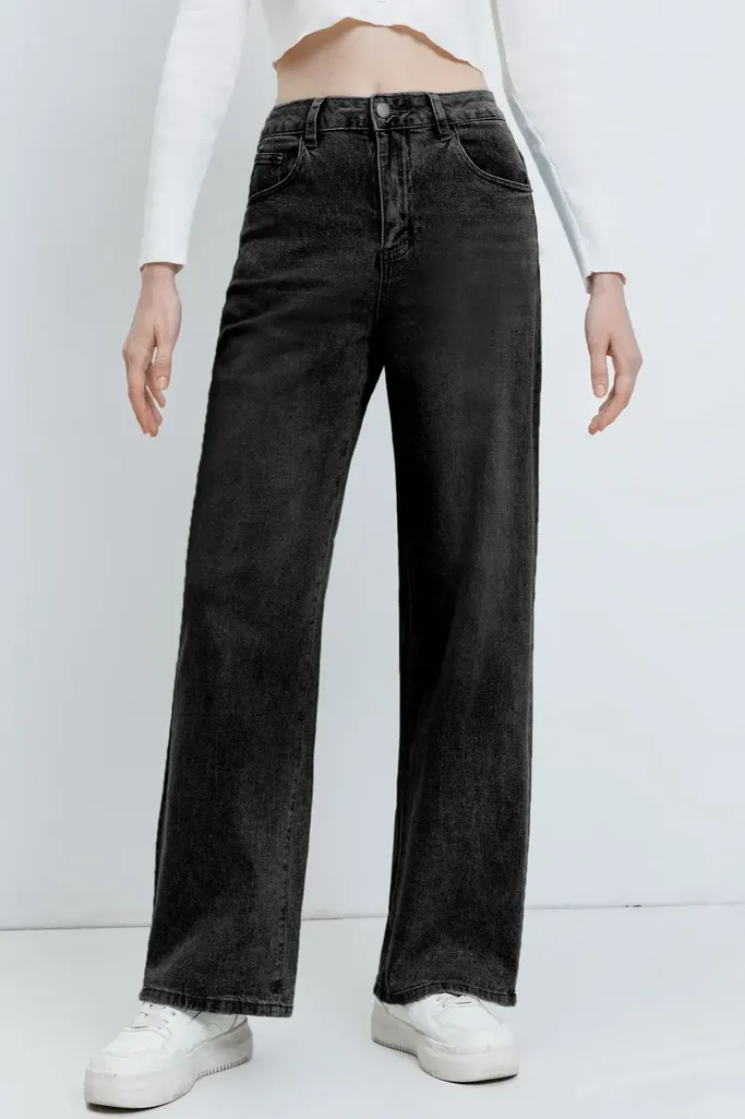 Black High Rise Wide-Leg Jeans - Image 1
