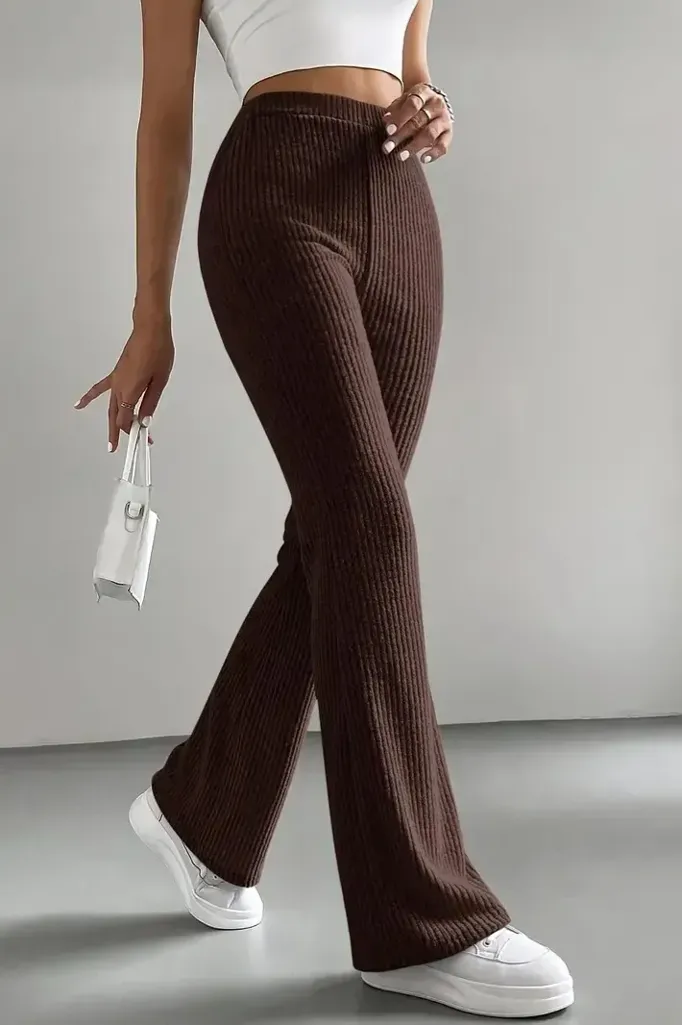 Dark Brown High Rise Bootcut Pants - Image 1