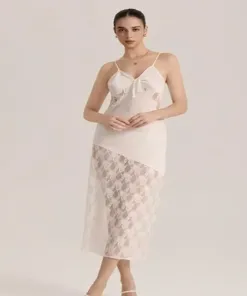 White Lace A-Line Midi Slip Dress - NEWME