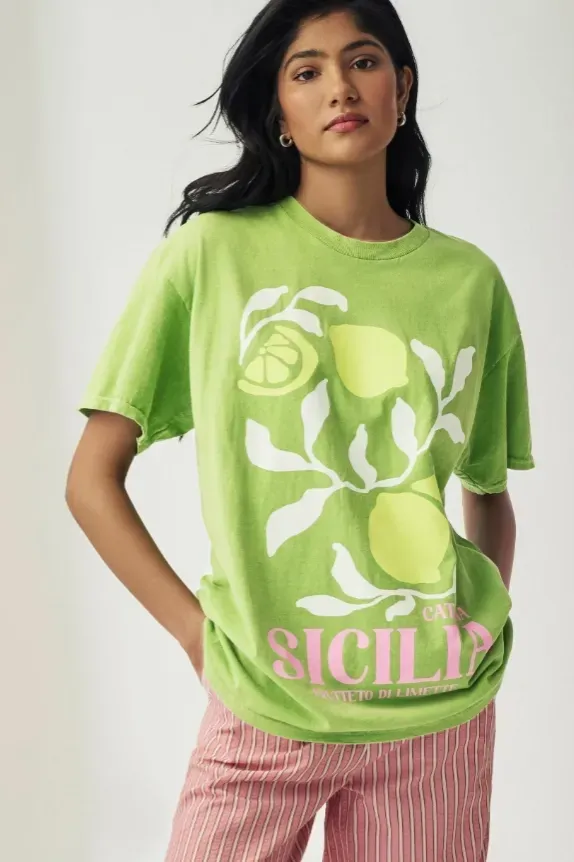 Lime Green Fruit Print T-Shirt - Image 1