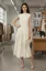 Beige Solid Boat Neck Midi Dress