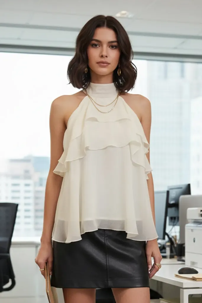 Off White Halter Neck Top - Image 1