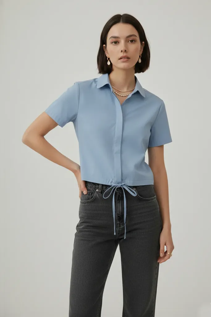 Light Blue Solid Collared Shirt - Image 1