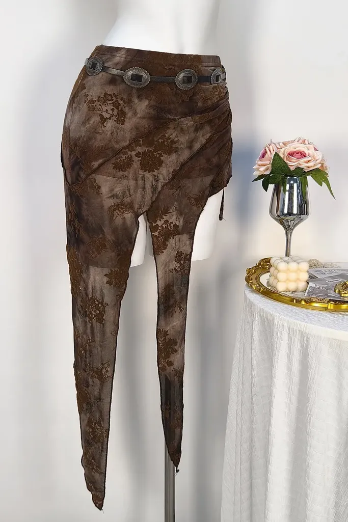 Brown Floral Draped Mini Skirt - Image 1