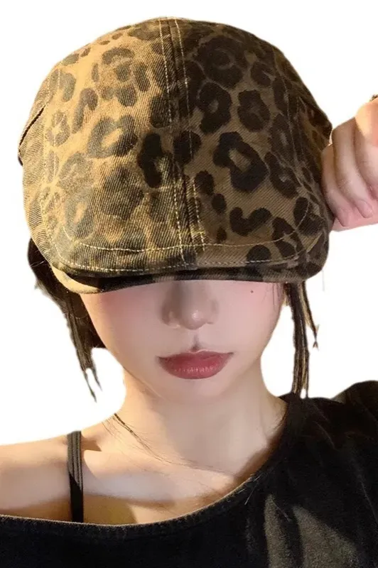 Brown Leopard Print Beanie