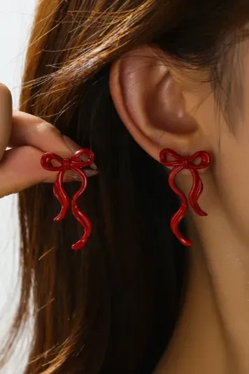 Red Bow Drop Earrings - Image 1