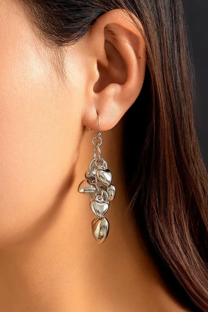 Silver Heart Drop Earrings - Image 1