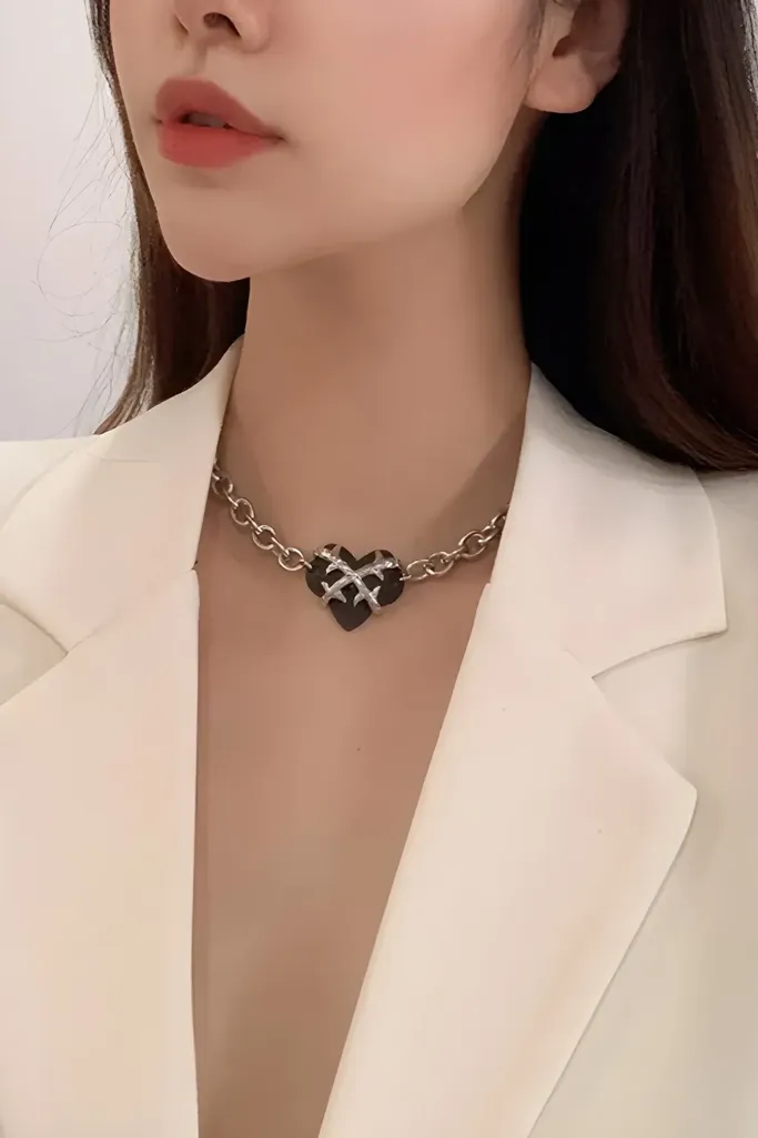 Black Statement Heart Pendant Necklace - Image 1