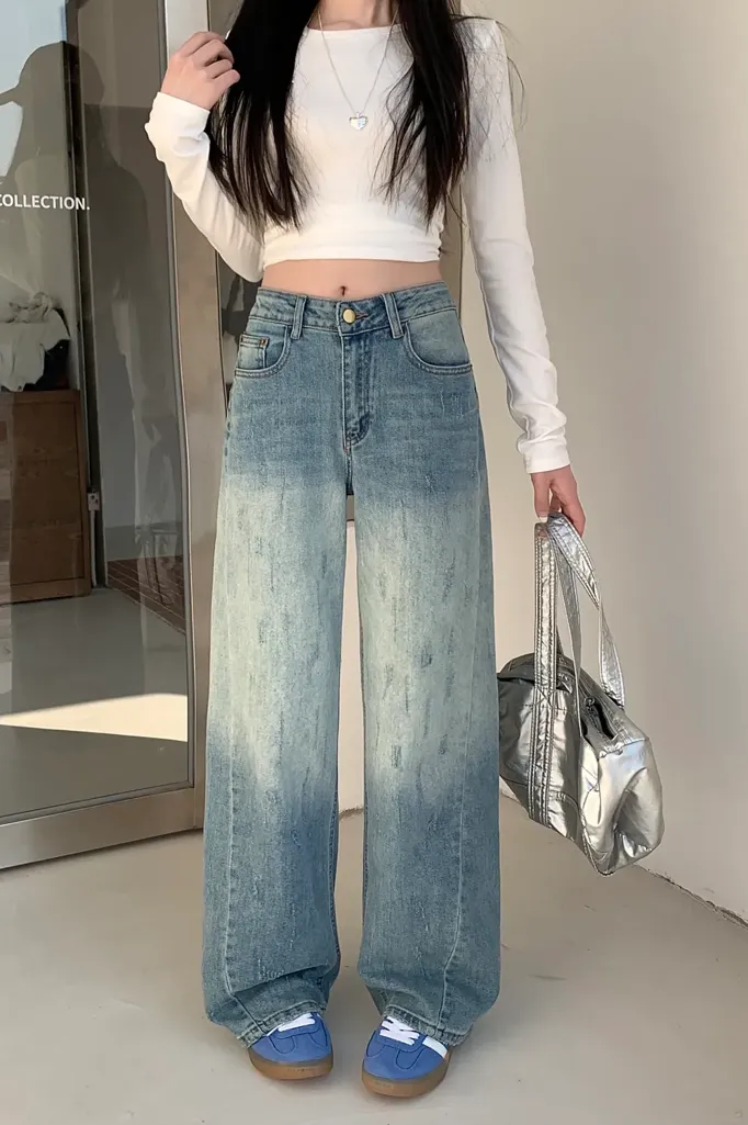 Blue Wide-Leg Mid Rise Jeans - Image 1