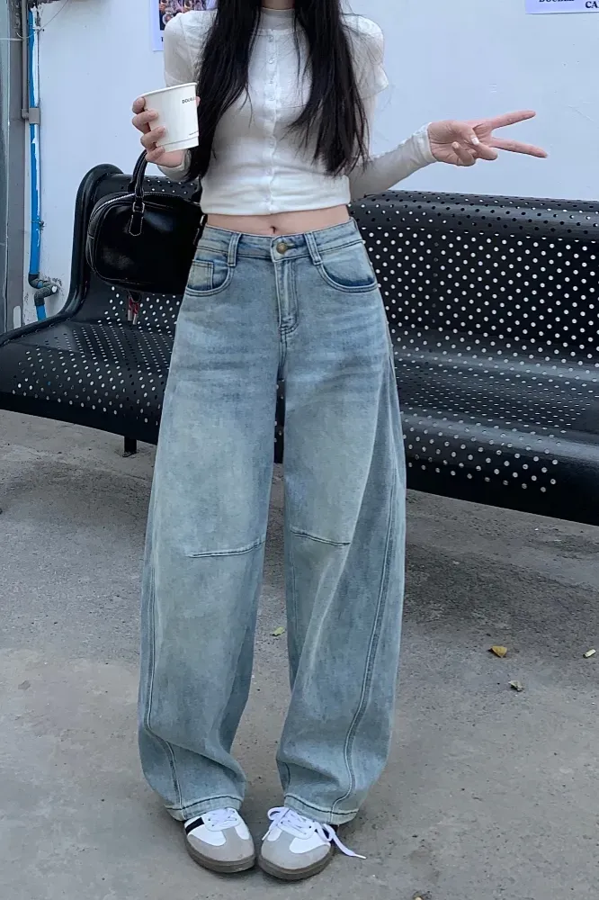 Light Blue Mid Rise Wide Leg Jeans - Image 1